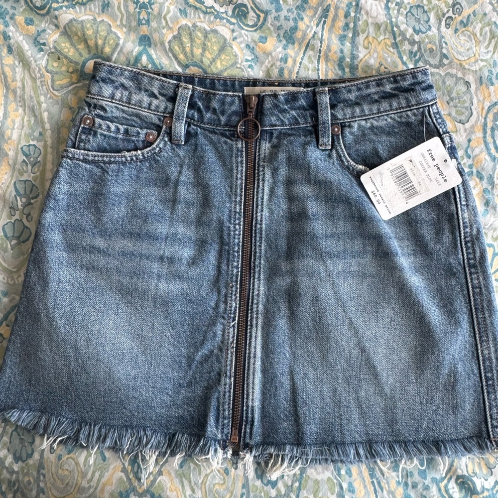 NWT Free People Copper Blue Zip Front Denim Mini Skirt